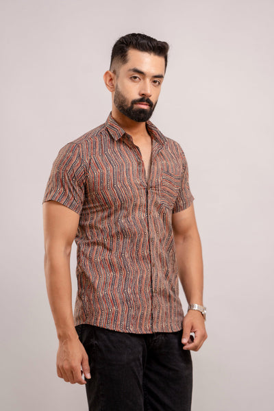 Men Multi Ethnic Printed Short Sleeves Casual Cotton Shirt