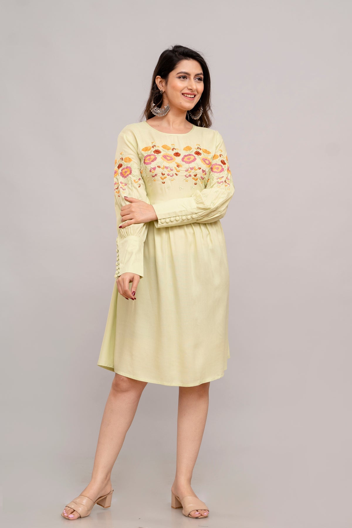Lime Green Floral Embroidered Mini Fit and Flare Dress Frionkandy Lime Green Floral Embroidered Mini Fit and Flare Dress Frionkandy