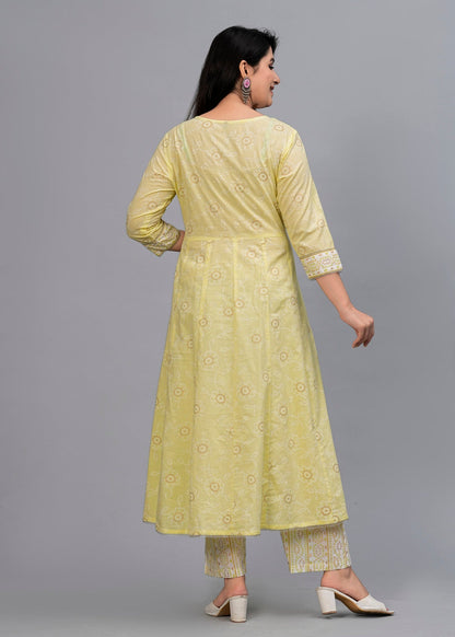 Women Lime Green Bandhani Printed Kurta with Trousers & Dupatta