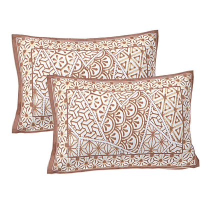 Brown Abstract Print 240 TC Cotton Double Bed Sheet With 2 Pillow Covers (SHKV1056)-FrionKandy
