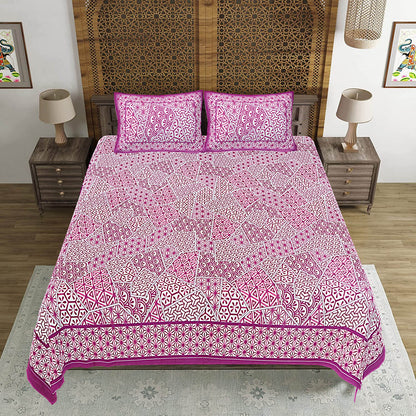 Purple Abstract Print 240 TC Cotton Double Bed Sheet With 2 Pillow Covers (SHKV1057)-FrionKandy