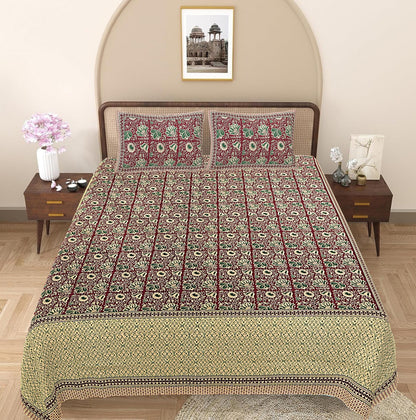 Maroon Floral 240 TC Cotton 1 Super King Bedsheet with 2 Pillow Covers SHKV1103