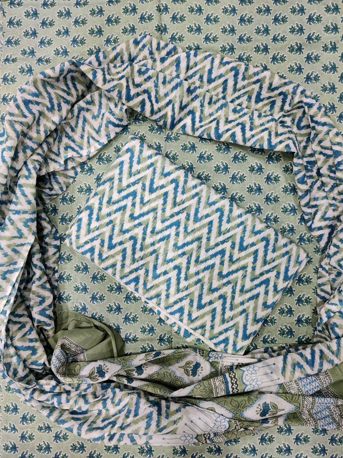 Admiral Green Printed Pure Cotton Unstitched Dress Material