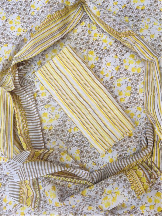 Devine Yellow Printed Pure Cotton Unstitched Dress Material (SHKS1166)