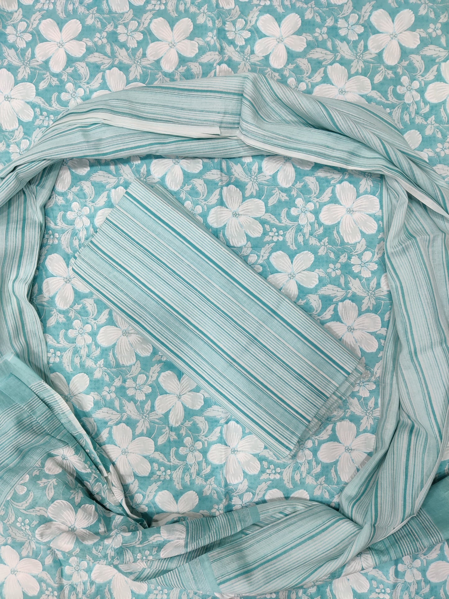 Turquoise Blue Printed Pure Cotton Unstitched Dress Material (SHKS1189)
