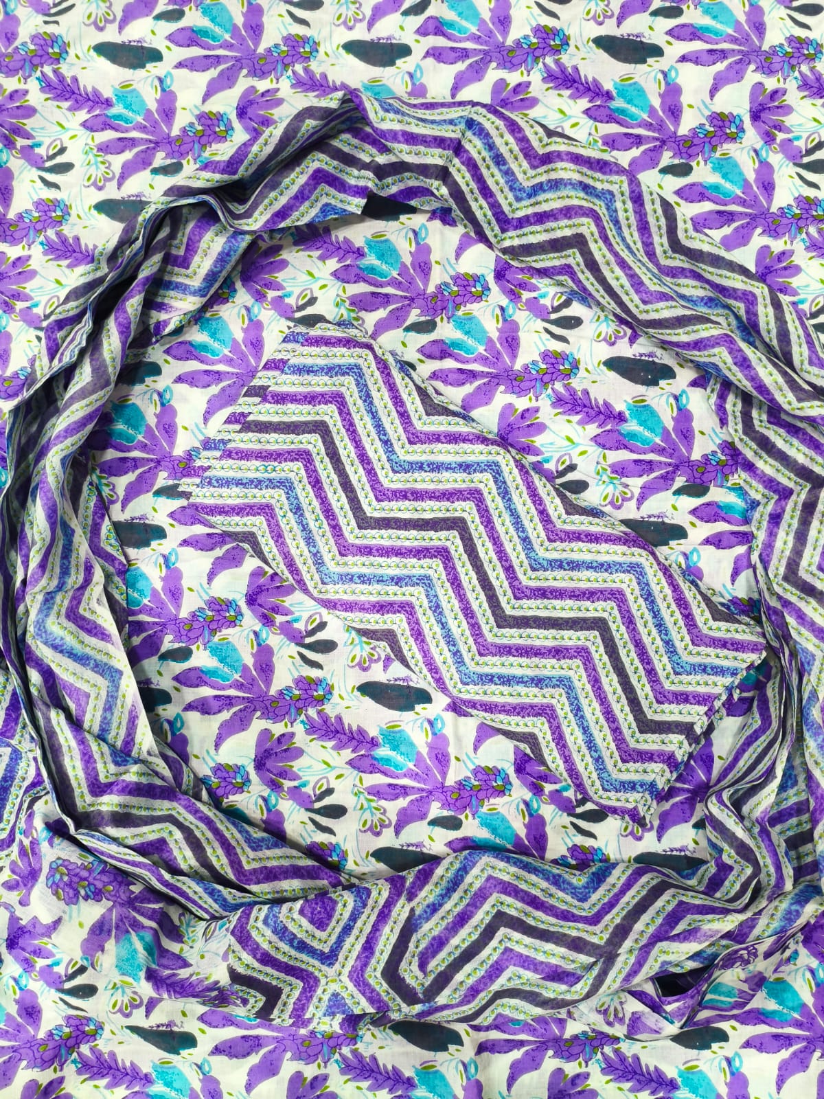 Lilac Purple Printed Pure Cotton Unstitched Dress Material (SHKS1180)