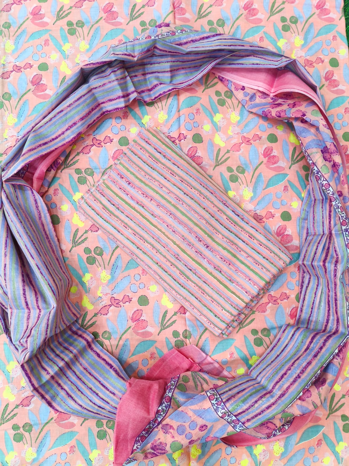 Pink Printed Pure Cotton Unstitched Dress Material (SHKS1181)