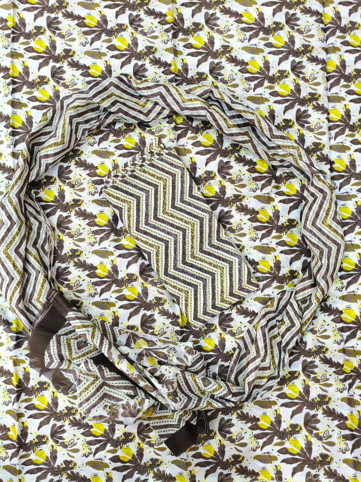 Brown Printed Pure Cotton Unstitched Dress Material (SHKS1176)