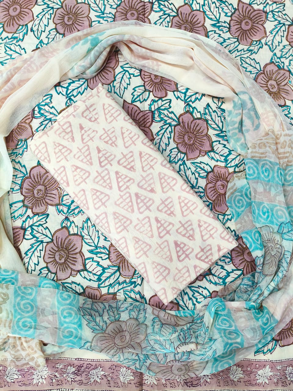 Verlika Jaal Print Hand Block Cotton Suit with Shiffon Dupatta (HBS0002)