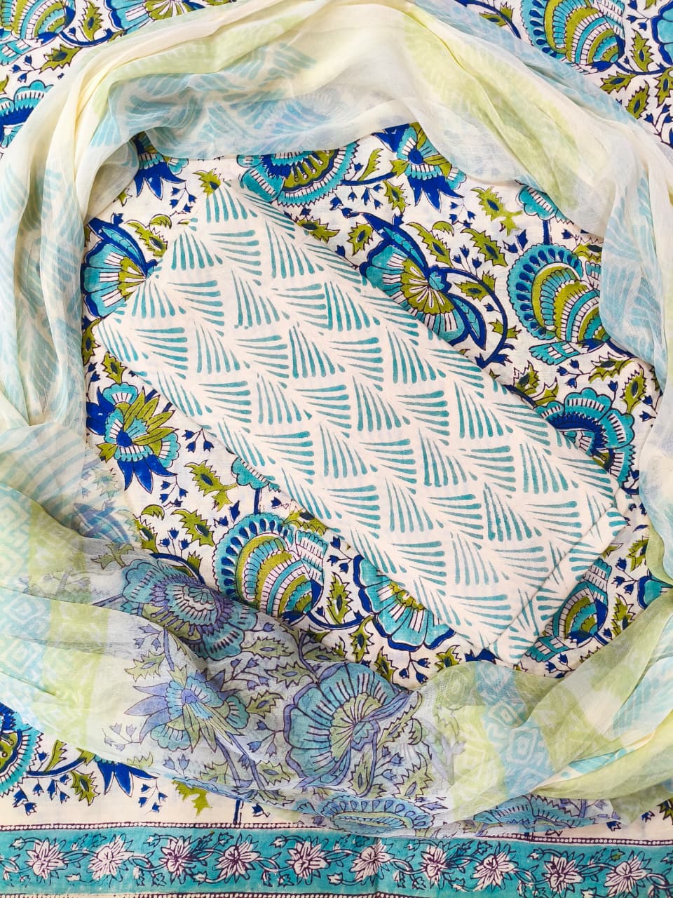 Royal Jaal Print Hand Block Cotton Suit with Shiffon Dupatta (HBS0005)