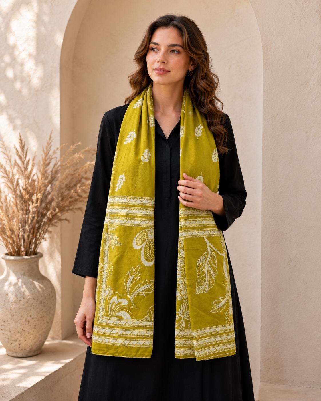Hand Block Cotton Mul-Mul Dupatta, Botanical Floral Print, Lightweight Summer Scarf, Ethnic Stole