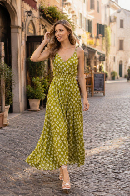 Indian Rayon Block Print Kyra Midi Dress, Boho Summer Maxi Dress for Women, Floral Ethnic Vacation Dress, Lightweight Resort Wear