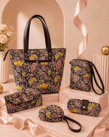 Jaipuri Print Cotton Bag Set | Tote, Sling, Clutch, Goggle Case, Coin Purse