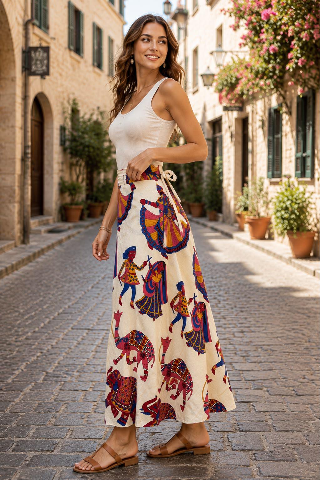 Ajrakh Jaipuri Cotton Wrap Skirt, Traditional Indian Boho Maxi Skirt, Handmade Ethnic Long Skirt, Women's Jupe Portefeuille