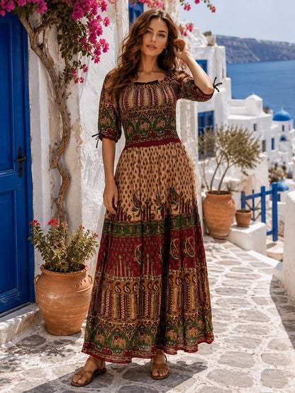 Jaipur Floral Crepe Maxi Dress, Boho Resort Wear, Lightweight Ethnic Style