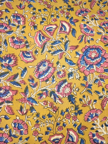 Hand Block Print Cotton Fabric, Floral Indian Fabric By The Yard