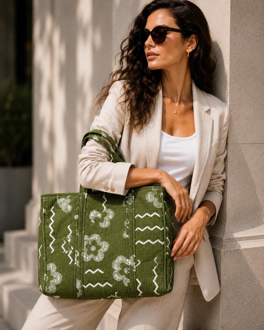Jaipuri Quilted Cotton Tote Bag: Market Women's Size (17*18 Inc) One Pocket