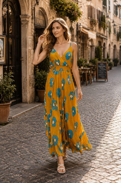 Indian Rayon Kyra Midi Dress | Boho Summer Floral Print, Relaxed Fit Women's Apparel