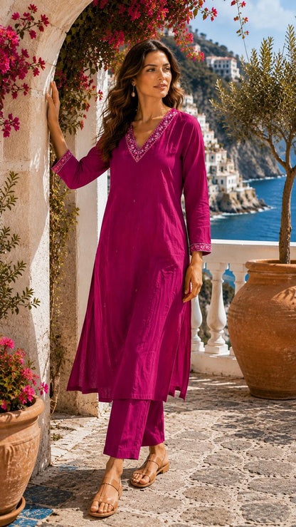 Cotton Kurta Pant Set for Women, Indian Ethnic Wear Suit Set, Solid Kurta Outfit, Festival Dress, M to 2XL