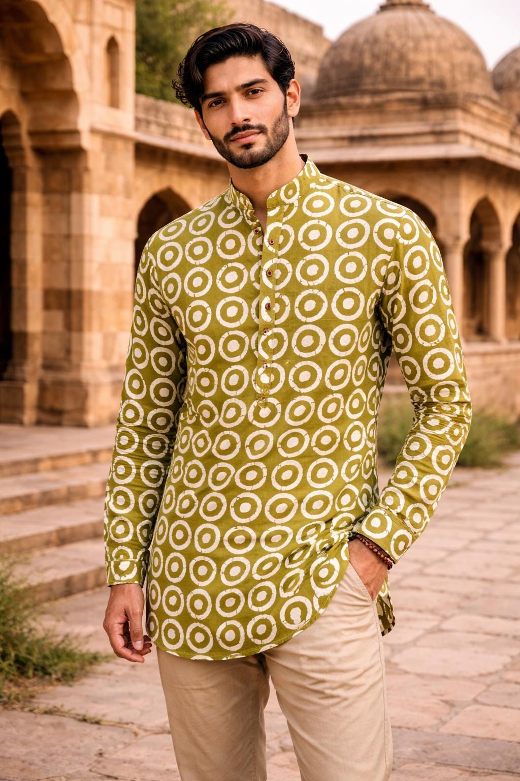 Jaipuri Printed Short Kurta for Men | 100% Cotton Rajasthani Ethnic Wear | Full Sleeves Indian Kurta