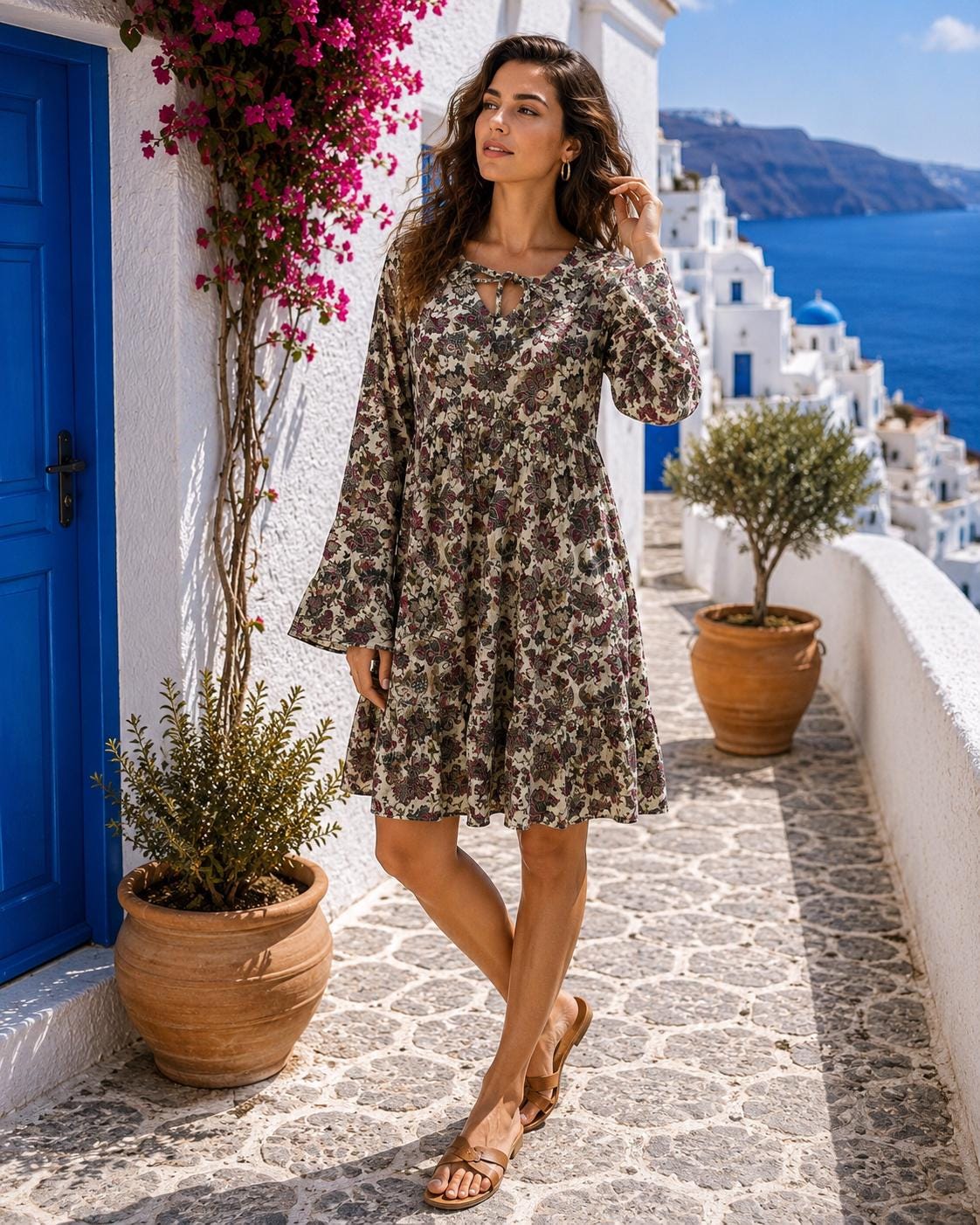 Boho Floral Cotton Mini Dress | Indian Print, Relaxed Fit, Summer Vacation Wear