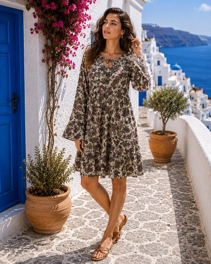 Boho Floral Cotton Mini Dress | Indian Print, Relaxed Fit, Summer Vacation Wear