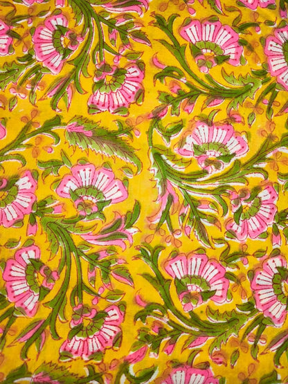 Hand Block Print Cotton Fabric, Floral Indian Fabric By The Yard