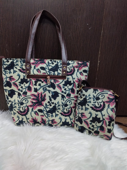 Jaipuri Print Cotton Bag Set, 5 Piece Tote Sling Clutch Set, Goggle Case & Coin Purse, Indian Gift Set