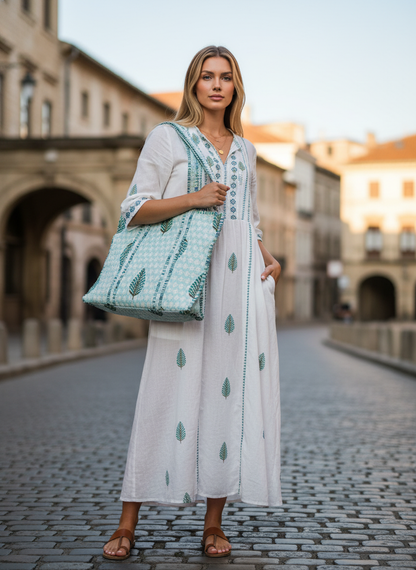 Handcrafted Printed Fabric Tote Bag with Dual Handles