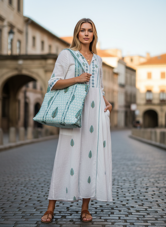 Handcrafted Printed Fabric Tote Bag with Dual Handles
