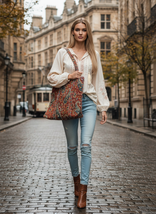 Handcrafted Printed Fabric Tote Bag with Dual Handles