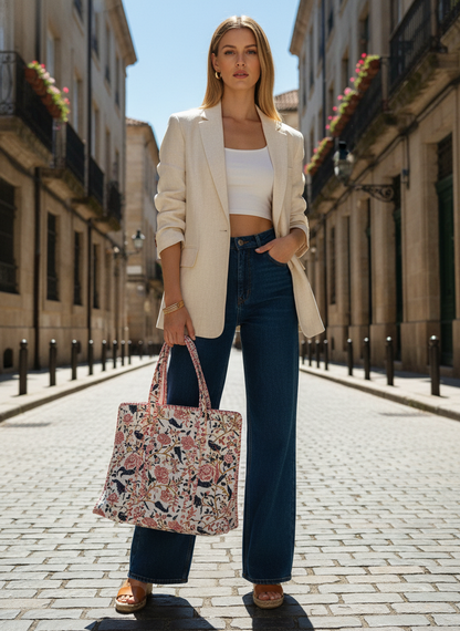 Handcrafted Printed Fabric Tote Bag with Dual Handles