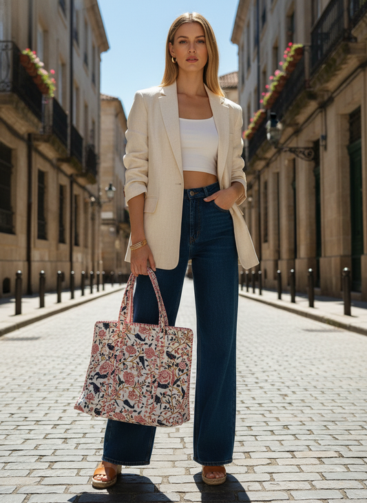 Handcrafted Printed Fabric Tote Bag with Dual Handles