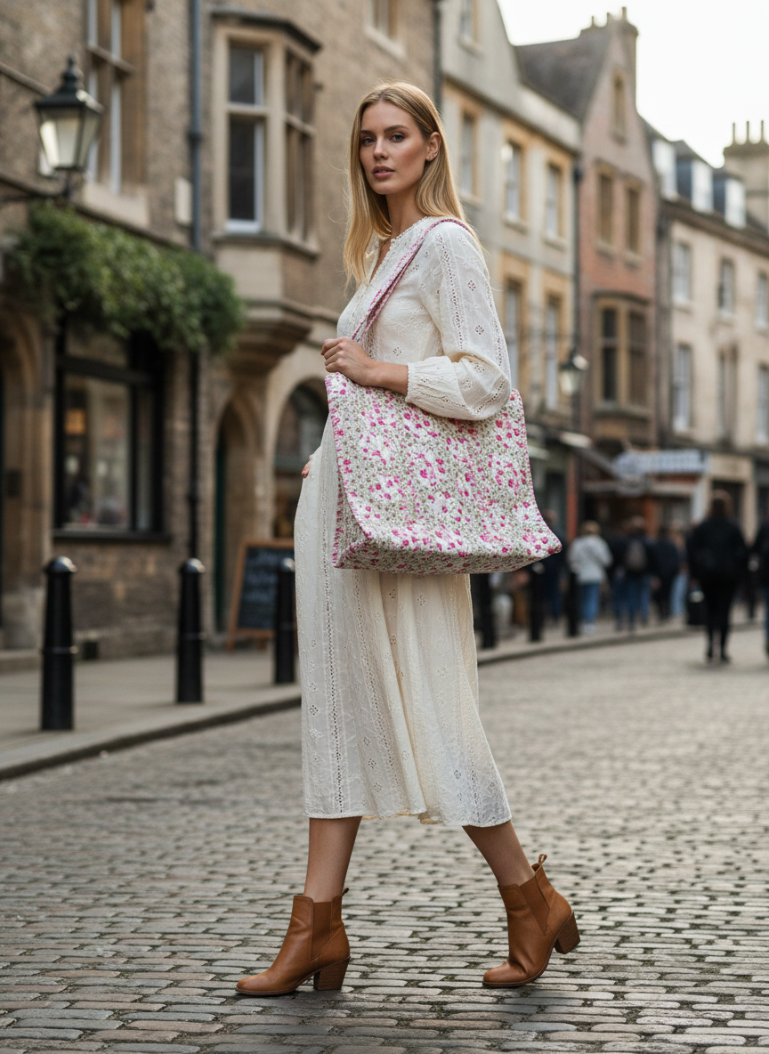 Handcrafted Printed Fabric Tote Bag with Dual Handles