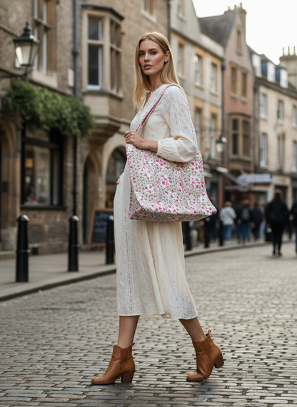 Handcrafted Printed Fabric Tote Bag with Dual Handles