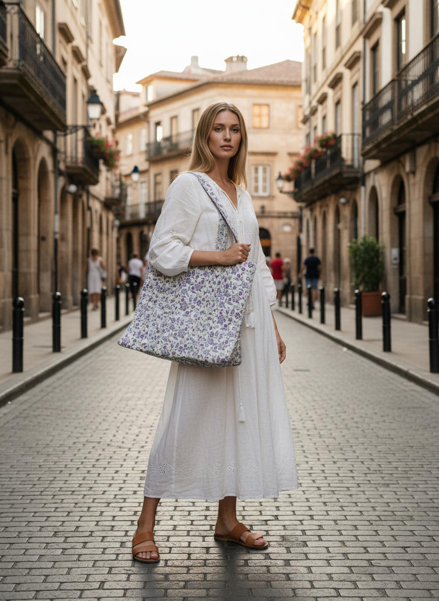 Handcrafted Printed Fabric Tote Bag with Dual Handles