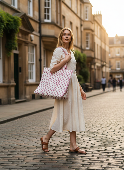 Handcrafted Printed Fabric Tote Bag with Dual Handles