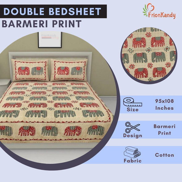 Red Barmeri Elephant Traditional Print King Size Double Bed Sheet - Frionkandy