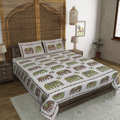 Multicolor Cotton 240 TC Jaipuri Print Double Bedsheet With 2 Pillow Covers (ADB1393) - Frionkandy