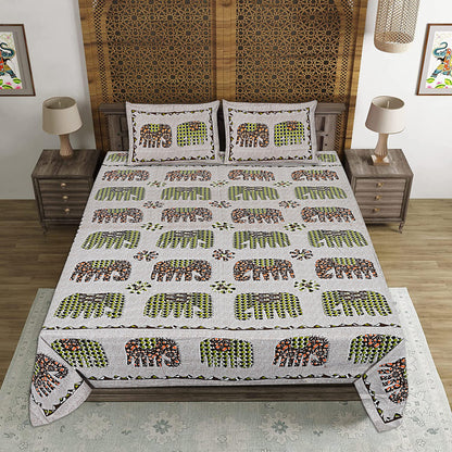 Multicolor Cotton 240 TC Jaipuri Print Double Bedsheet With 2 Pillow Covers (ADB1393) - Frionkandy