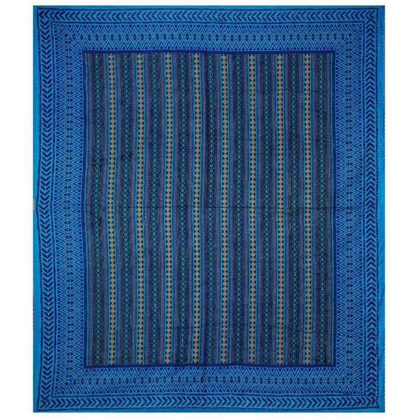 Blue Kantha Hand Work 240 TC Cotton Double Bed Sheet With 2 Pillow Covers (AKDB1002) - Frionkandy
