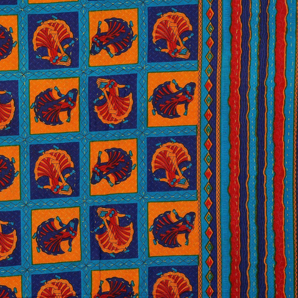 Blue Kantha Hand Work 240 TC Cotton Double Bed Sheet With 2 Pillow Covers (AKDB1003) - Frionkandy