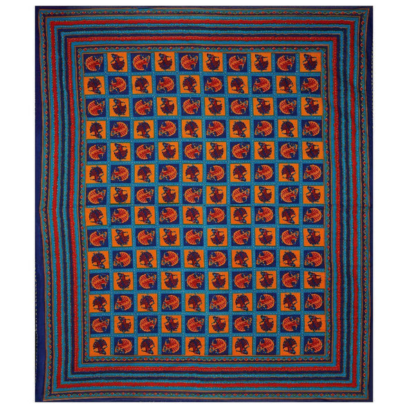 Blue Kantha Hand Work 240 TC Cotton Double Bed Sheet With 2 Pillow Covers (AKDB1003) - Frionkandy