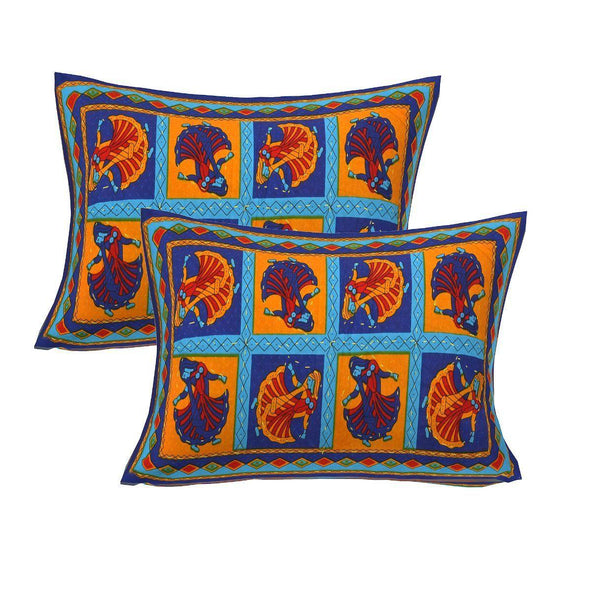Blue Kantha Hand Work 240 TC Cotton Double Bed Sheet With 2 Pillow Covers (AKDB1003) - Frionkandy