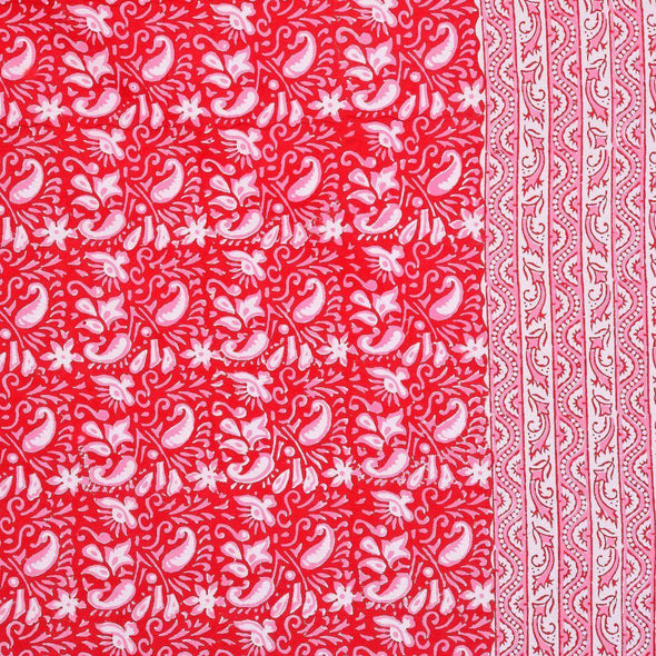 Pink Jaipuri Hand Block Print 240 TC Cotton Super King Size Double Bed Sheet with 2 Pillow Covers (ALDB1006) - Frionkandy