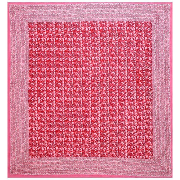 Pink Jaipuri Hand Block Print 240 TC Cotton Super King Size Double Bed Sheet with 2 Pillow Covers (ALDB1006) - Frionkandy