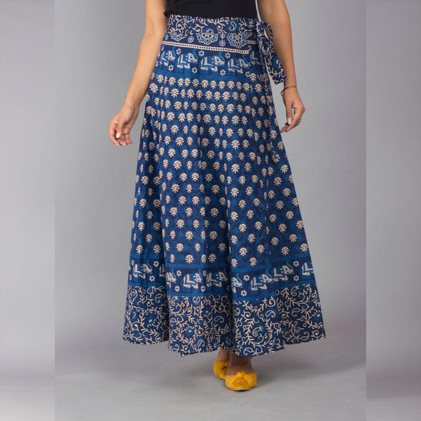 Blue Ethnic Print Maxi Skirt - Frionkandy