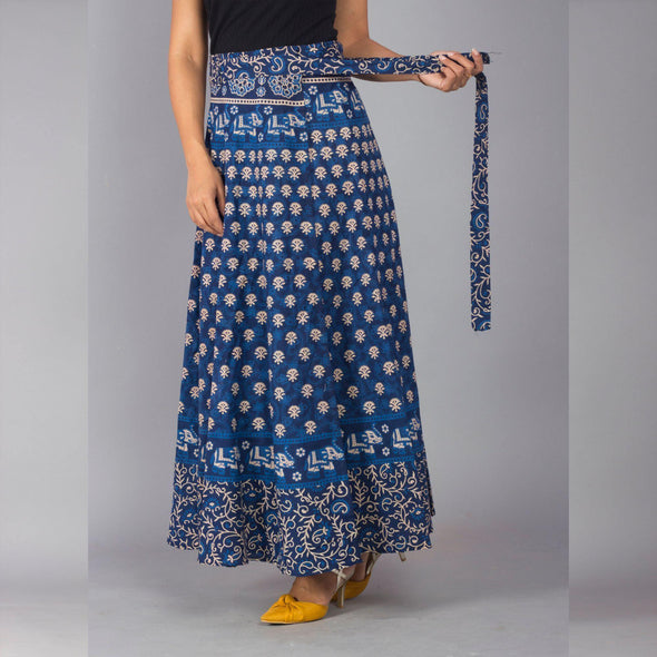 Blue Ethnic Print Maxi Skirt - Frionkandy