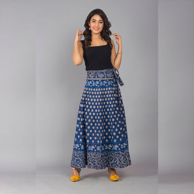 Blue Ethnic Print Maxi Skirt - Frionkandy