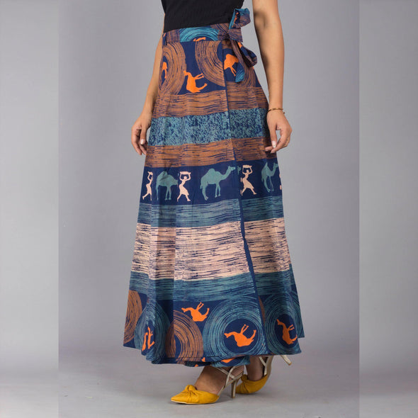 Turquoise Orange Ethnic Print Maxi Skirt - Frionkandy